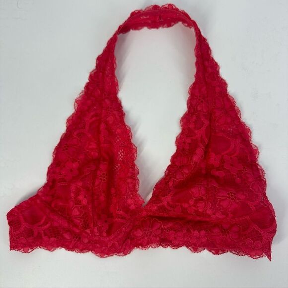 INTIMATELY FREE PEOPLE Paradise Red Sheer Lace Feminine Halter Bralette Sz M - Picture 2 of 8